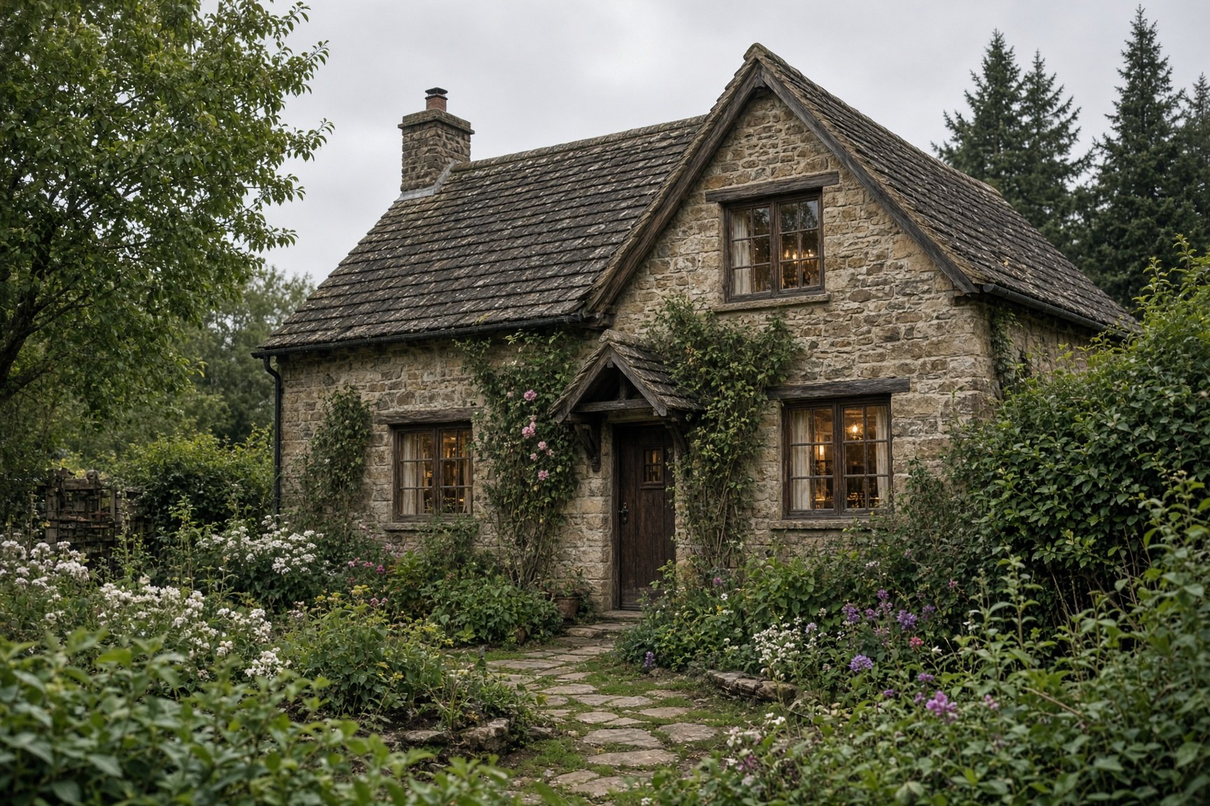 A stone British holiday cottage in the countryside.